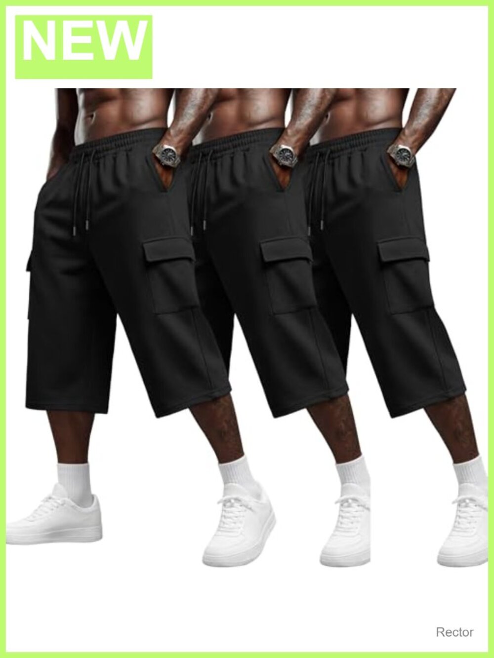 Men's Capri Cargo Shorts 3/4 Pants 3 Pack Baggy Relaxed Fit